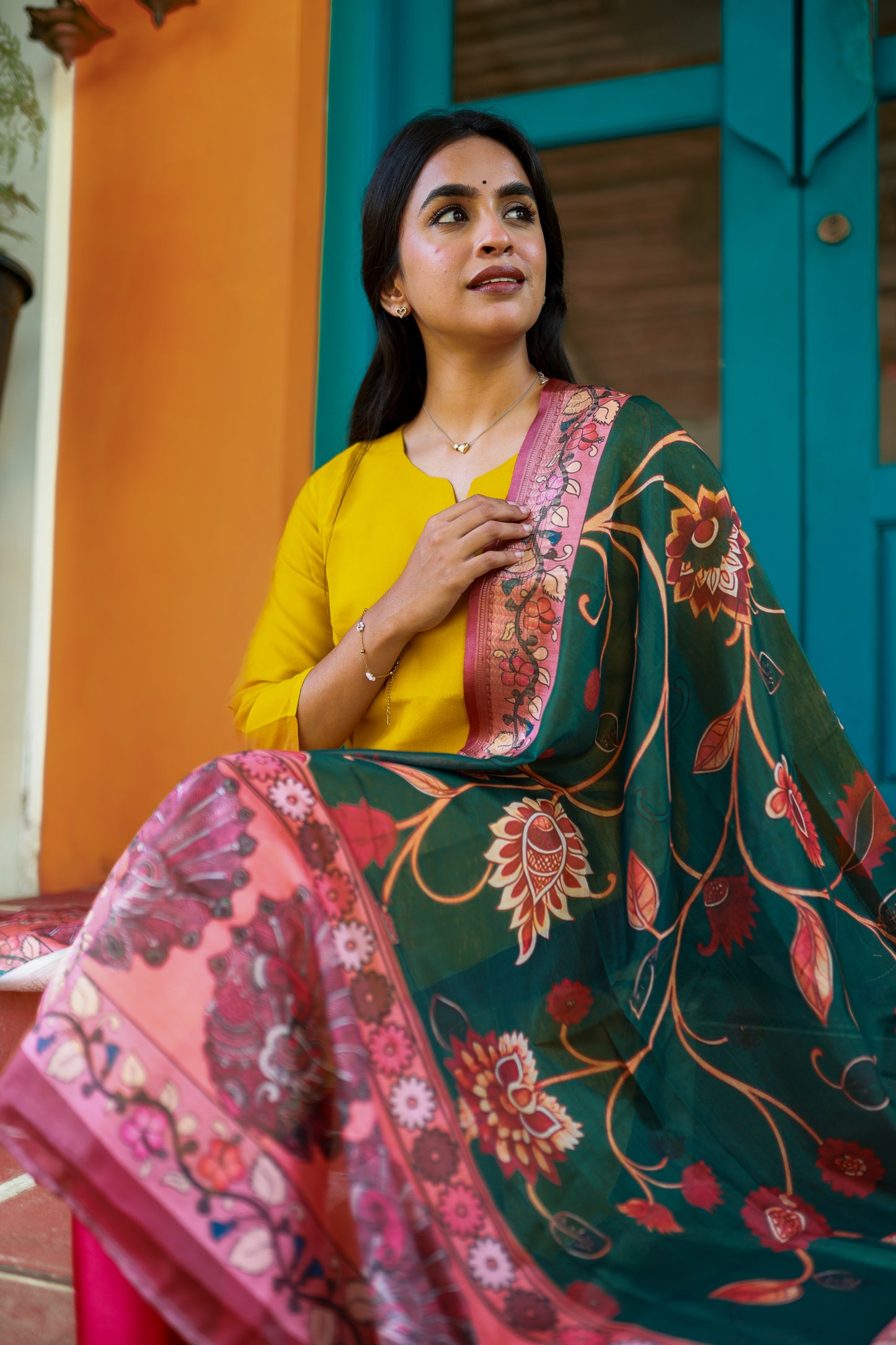 Golden Yellow Silk Top & Dupatta Set