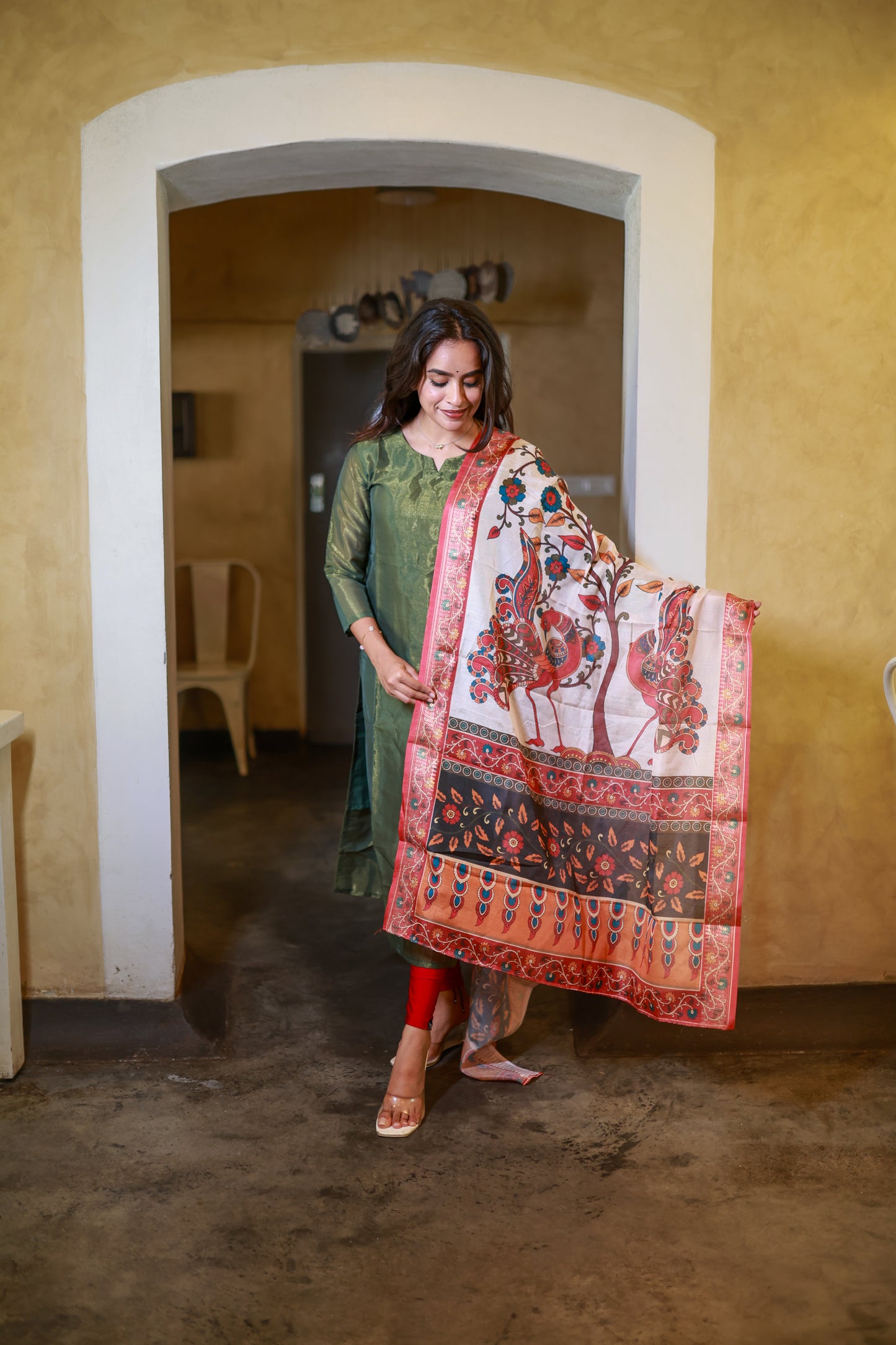 Emerald green Silk Top & Dupatta Set