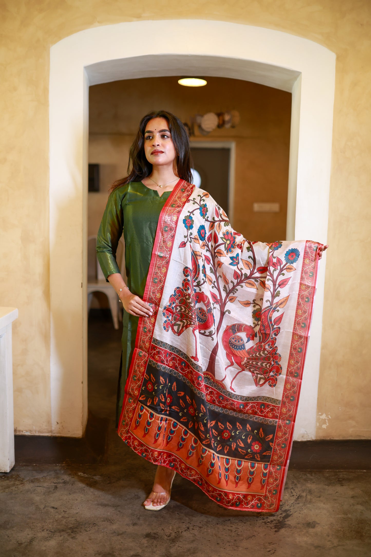 Emerald green Silk Top & Dupatta Set