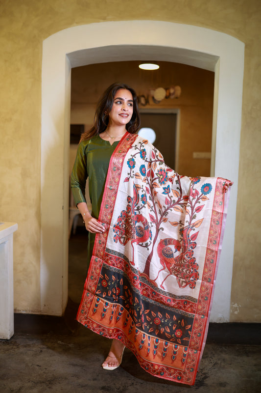 Emerald green Silk Top & Dupatta Set