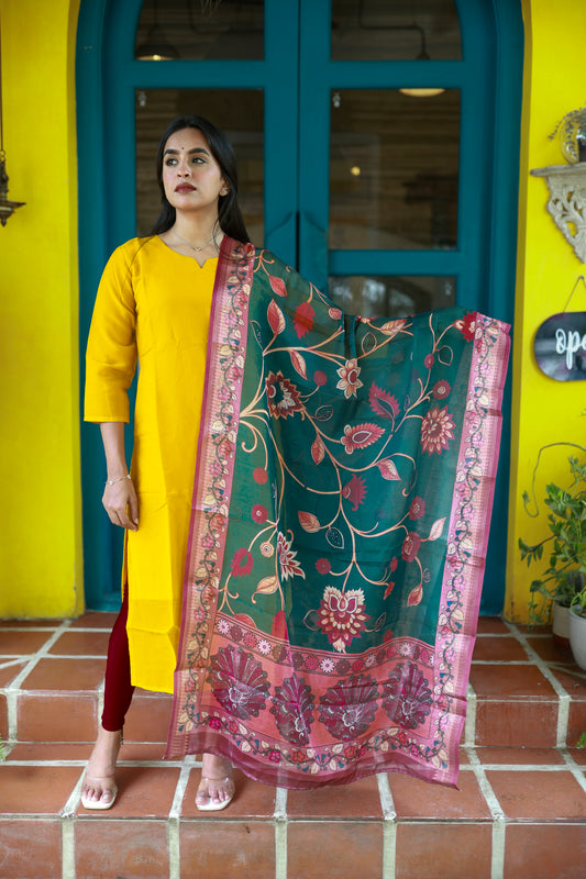 Golden Yellow Silk Top & Dupatta Set